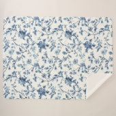 Couverture Sherpa Jolie fleur blanche bleue (Devant (Horizontal))