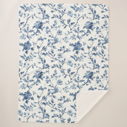 Couverture Sherpa Jolie Florale Bleue Blanche   (Devant)