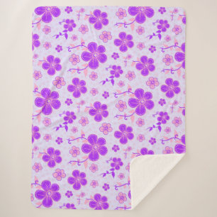 Couverture Sherpa Jolie impression florale violette et rose sur fond