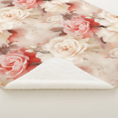 Couverture Sherpa Jolie rose florale rose crème blush (3/4)