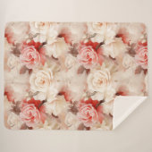 Couverture Sherpa Jolie rose florale rose crème blush (Devant (Horizontal))