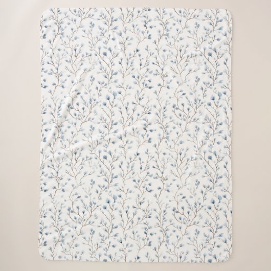 Couverture Sherpa Jolies Fleurs Blanches Bleues (Devant)