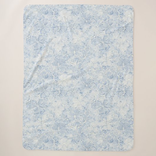 Couverture Sherpa Jolies Fleurs Blanches Bleues (Devant)