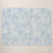 Couverture Sherpa Jolies Fleurs Blanches Bleues (Devant (Horizontal))