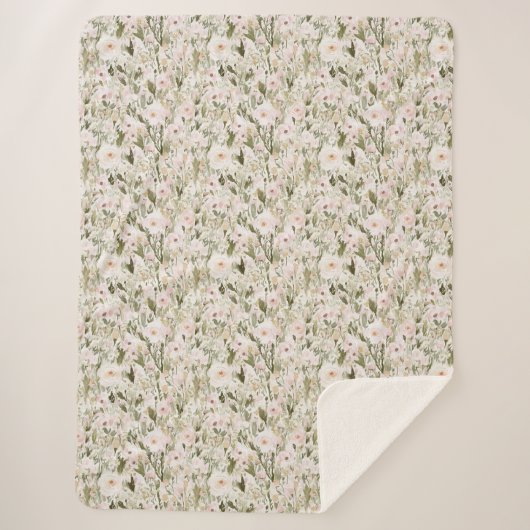 Couverture Sherpa Jolies Fleurs Rose Blush (Devant)