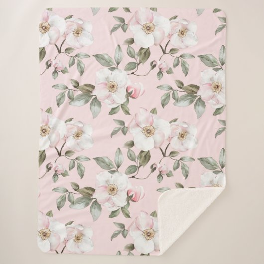 Couverture Sherpa Jolies fleurs roses blanches   (Devant)