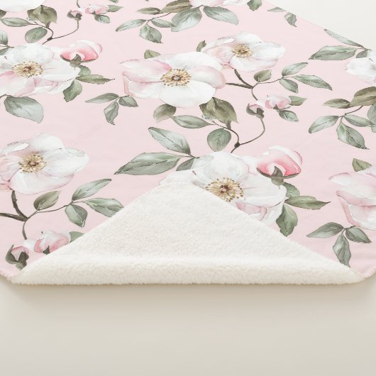 Couverture Sherpa Jolies fleurs roses blanches   (3/4)