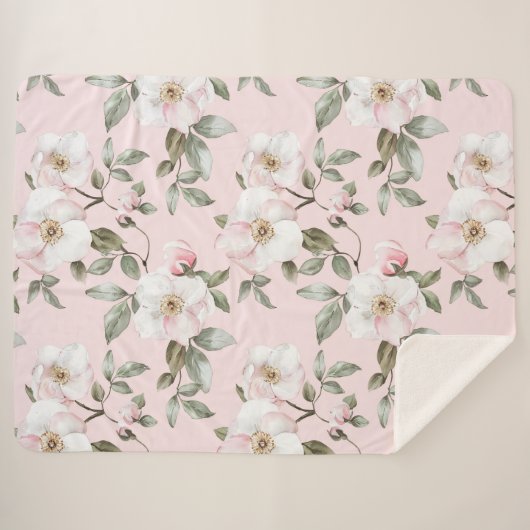 Couverture Sherpa Jolies fleurs roses blanches   (Devant (Horizontal))