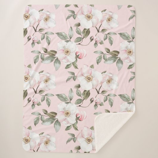 Couverture Sherpa Jolies fleurs roses et blanches   (Devant)