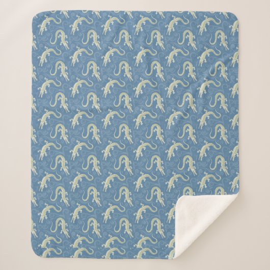 Couverture Sherpa Jouer Alligator Vert Paisley sur Bleu (Devant)