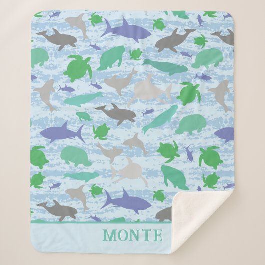 Couverture Sherpa Jouer Blue Green Ocean Life Design (Devant)