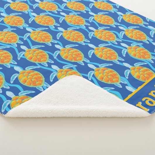 Couverture Sherpa Joueuse Orange Blue Sea Turtle Design (3/4)
