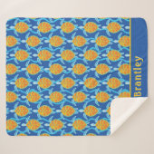 Couverture Sherpa Joueuse Orange Blue Sea Turtle Design (Devant (Horizontal))
