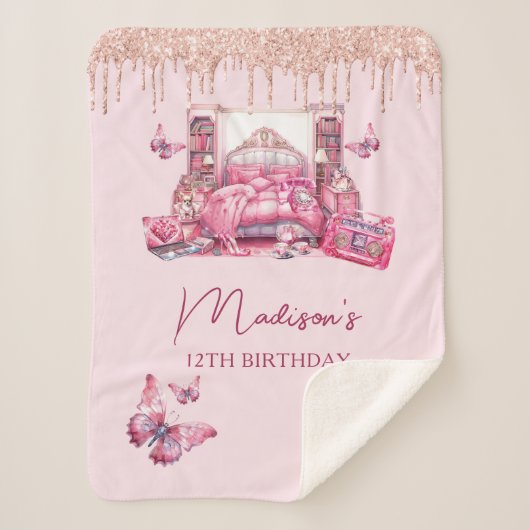 Couverture Sherpa Jour d'anniversaire de la fille de l'aube rose mig (Devant)