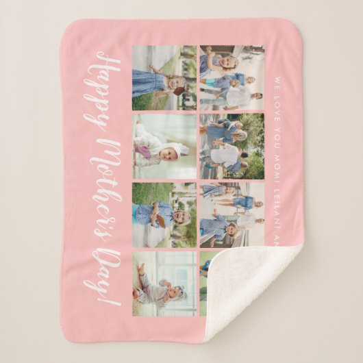 Couverture Sherpa Joyeuse Fête des Mères 8 Photo Custom Blush Pink (Devant)