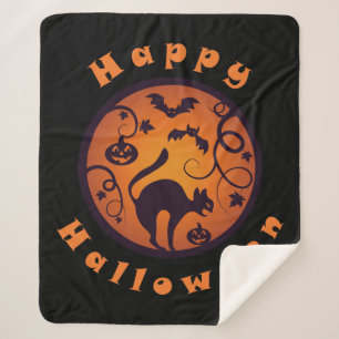 Couverture Sherpa Joyeuse lanterne d'Halloween araignées et chauves-