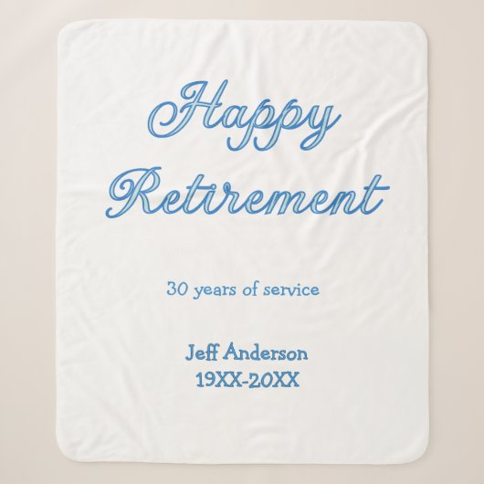 Couverture Sherpa Joyeuse retraite bleue années de service nom paste (Devant)