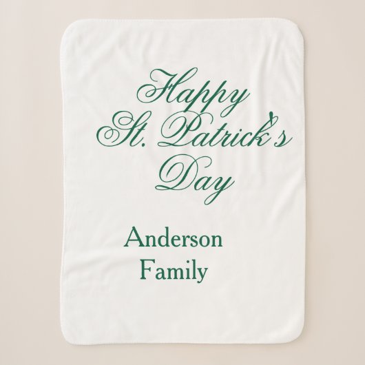 Couverture Sherpa Joyeuse Saint-Patrick famille nom vert minimal (Devant)