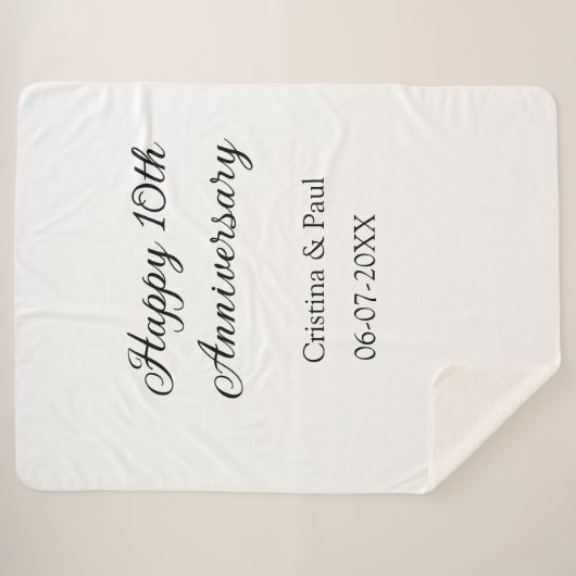 Couverture Sherpa Joyeux 10e anniversaire simple nom de mariage mini (Devant (Horizontal))
