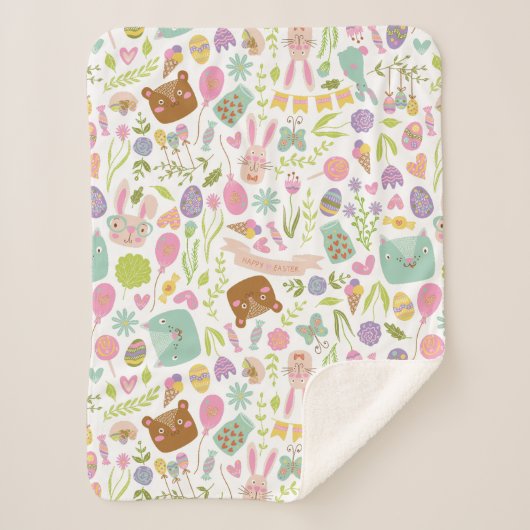 Couverture Sherpa Joyeux Bunny de Pâques modèle floral (Devant)