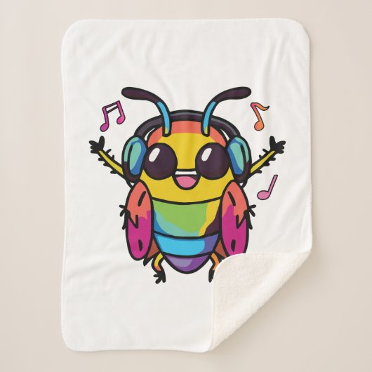 Couverture Sherpa Joyeux cafard avec écouteurs écoutant de la musiqu (Devant)