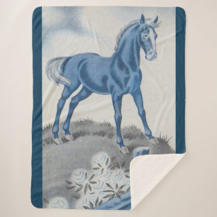Couverture Sherpa joyeux cheval en bleu