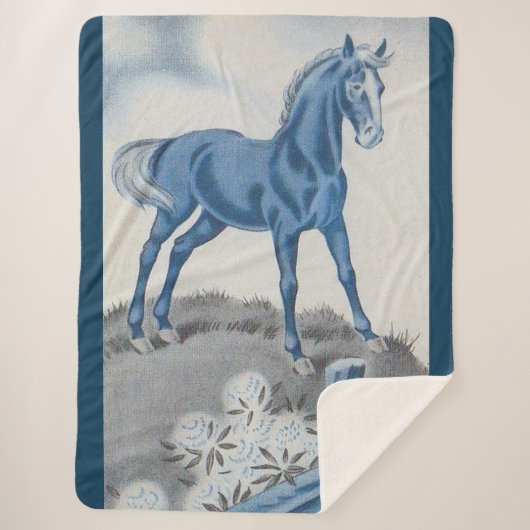Couverture Sherpa joyeux cheval en bleu (Devant)