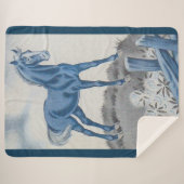 Couverture Sherpa joyeux cheval en bleu (Devant (Horizontal))