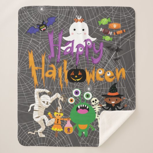 Couverture Sherpa Joyeux Halloween Enfants mignonnes et Éffrayants (Devant)