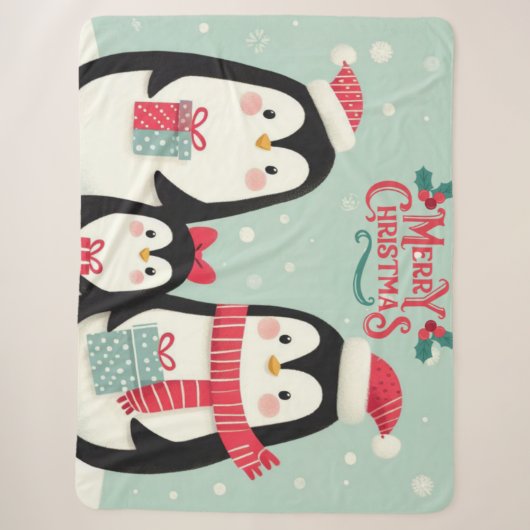 Couverture Sherpa Joyeux manchots enneigés de Noël (Devant)