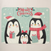 Couverture Sherpa Joyeux manchots enneigés de Noël (Devant (Horizontal))