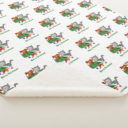 Couverture Sherpa Joyeux Noël avec chat et chiot (3/4)