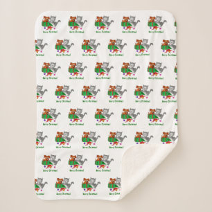 Couverture Sherpa Joyeux Noël avec chat et chiot