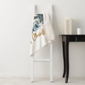 Couverture Sherpa Joyeux Noël bleu et or (En situation)