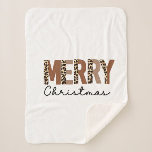 Couverture Sherpa "Joyeux Noël" Bloc de couleur moderne Leopard Boho