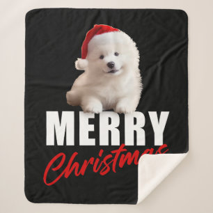 Couverture Sherpa Joyeux Noël mignonne Samoyé Chiot avec Santa Hat