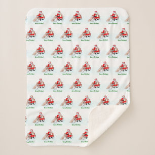 Couverture Sherpa Joyeux Noël! Père Noël avec chat et chien