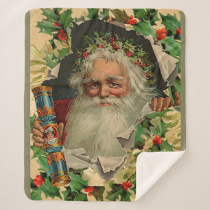 Couverture Sherpa Joyeux Noël Père Noël classique antique