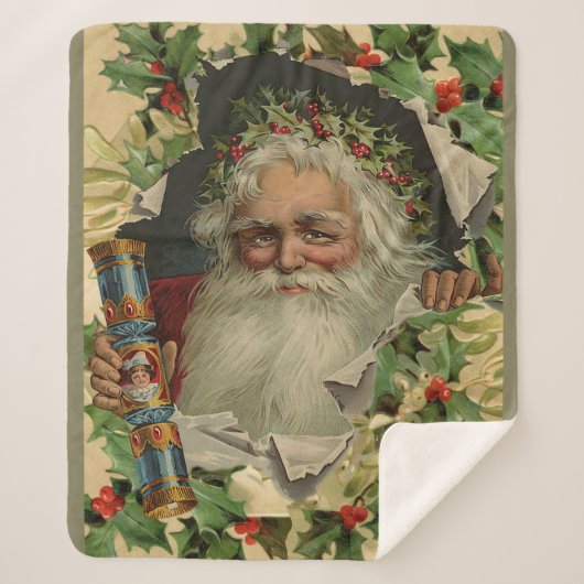 Couverture Sherpa Joyeux Noël Père Noël classique antique (Devant)