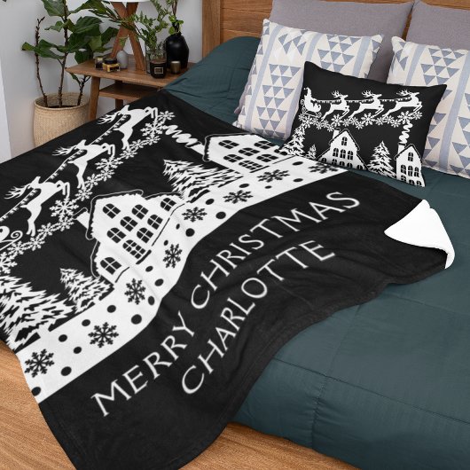 Couverture Sherpa Joyeux Noël Père Noël Winter Snowflakes Nom