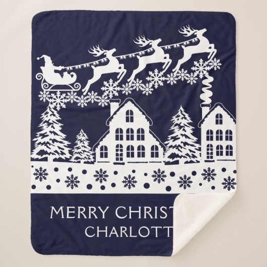 Couverture Sherpa Joyeux Noël Père Noël Winter Snowflakes Nom (Devant)