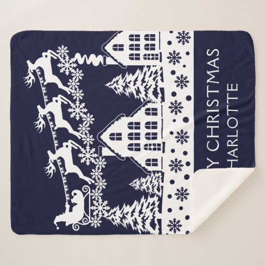 Couverture Sherpa Joyeux Noël Père Noël Winter Snowflakes Nom (Devant (Horizontal))