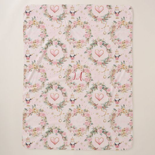 Couverture Sherpa Joyeux Nutcracker rose Vacances Beaux Personnalisé (Devant)