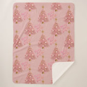 Couverture Sherpa Joyeux or rose et arbre de Noël brillant (Devant)