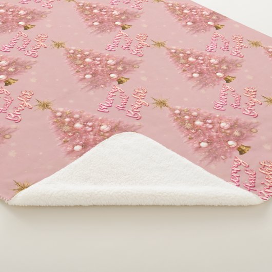 Couverture Sherpa Joyeux or rose et arbre de Noël brillant (3/4)