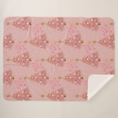 Couverture Sherpa Joyeux or rose et arbre de Noël brillant (Devant (Horizontal))
