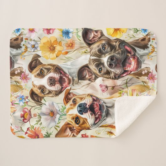 Couverture Sherpa Joyeux Pitbull Chiens, Pit Bulls (Devant (Horizontal))