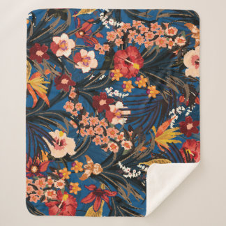 Couverture Sherpa Jungle Chic : Bleu foncé Exotique.