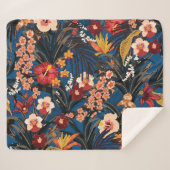 Couverture Sherpa Jungle Chic : Bleu foncé Exotique. (Devant (Horizontal))