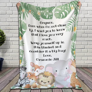 Couverture Sherpa Jungle Safari Animaux note de message personnalisé